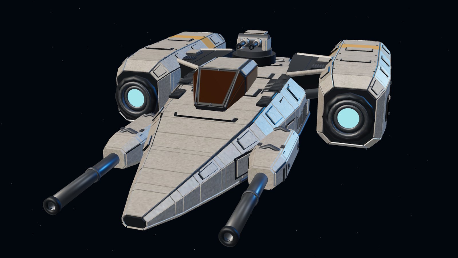 A compact combat corvette with two heavy cannons and twin engines